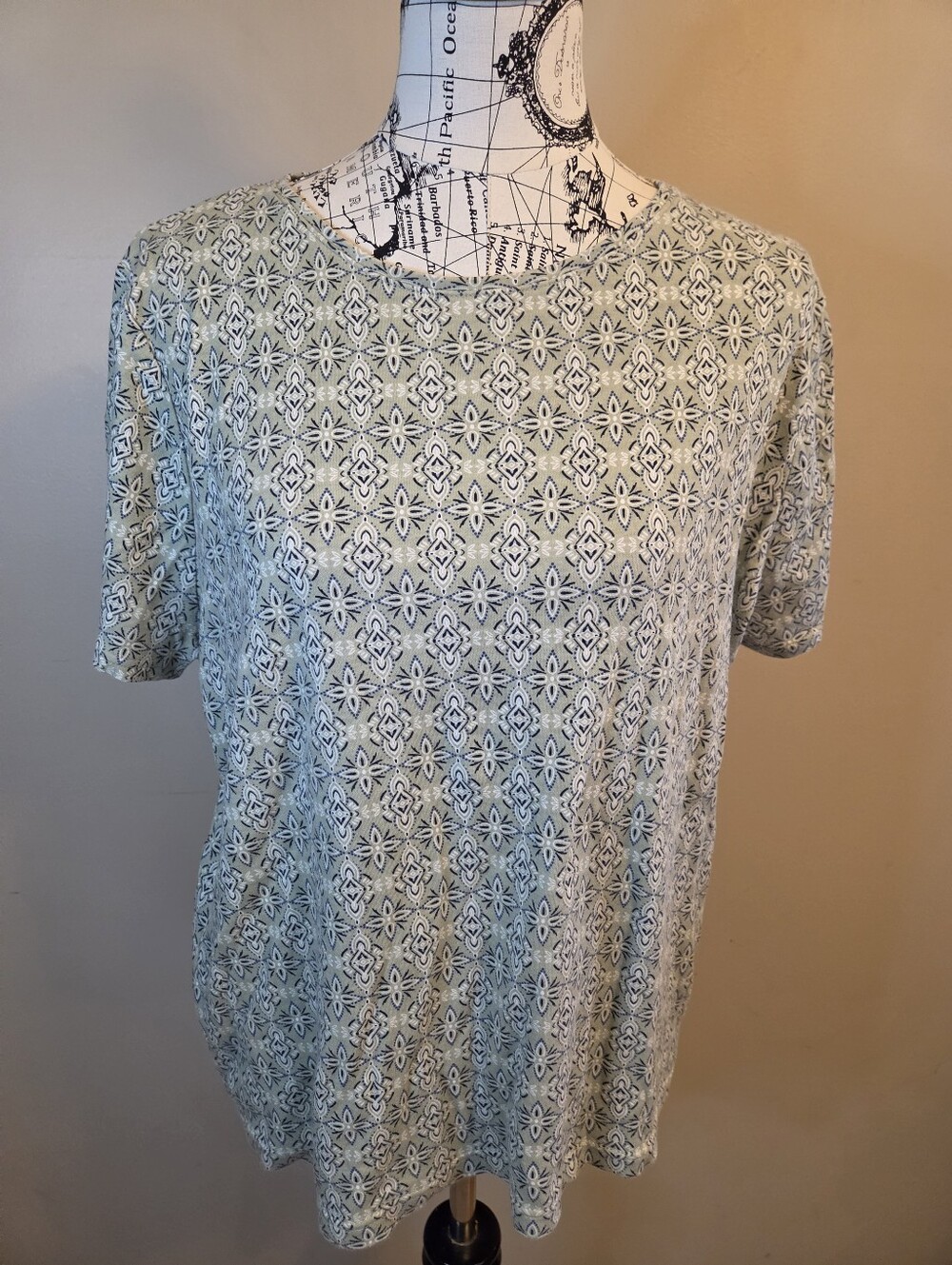 Croft & Barrow 1X Green Blue Geometric Print Cotton Classic Tee Plus Size